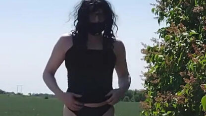Miolee in lingerie flashes outdoors, ending in a cumshot