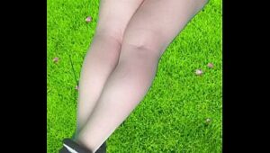 Ketty in Park: Blonde Crossdresser Solo with Oil and Spank